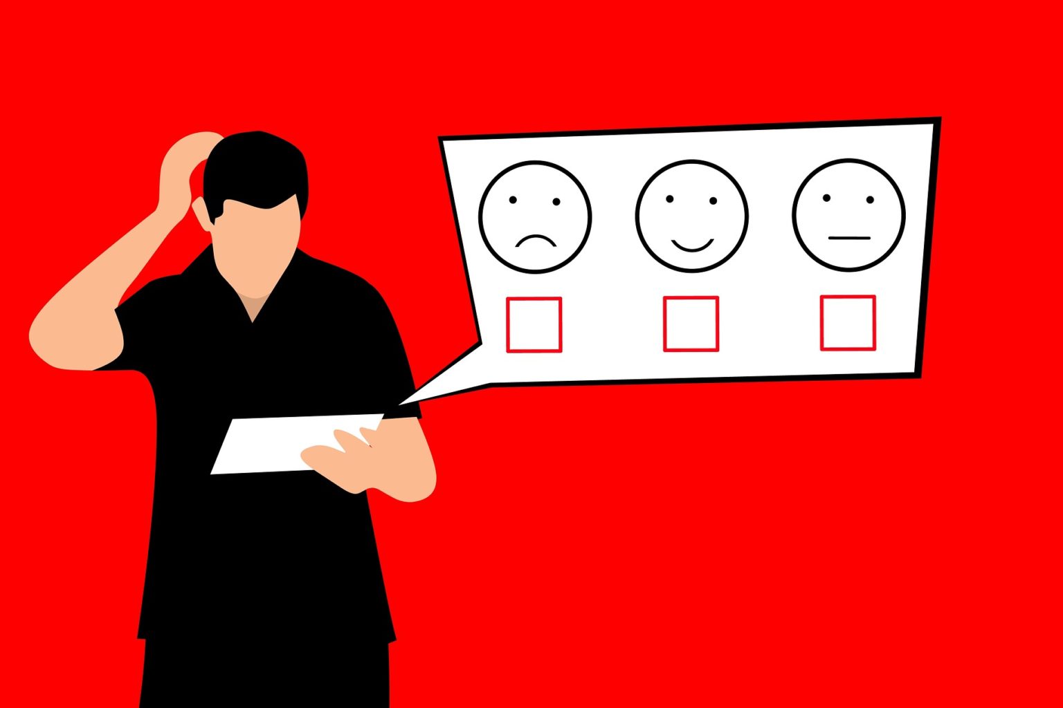 A man holding a paper with a smiley face on it.