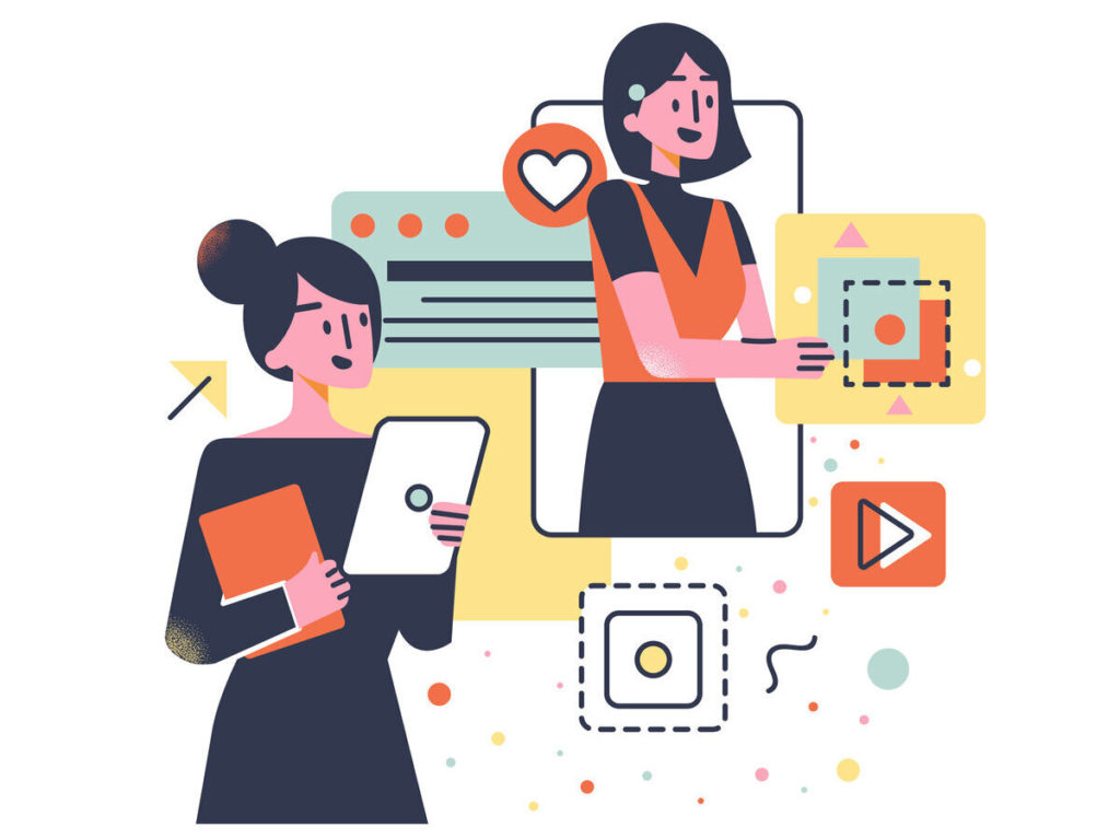 A woman is holding a tablet while another woman is looking at it.