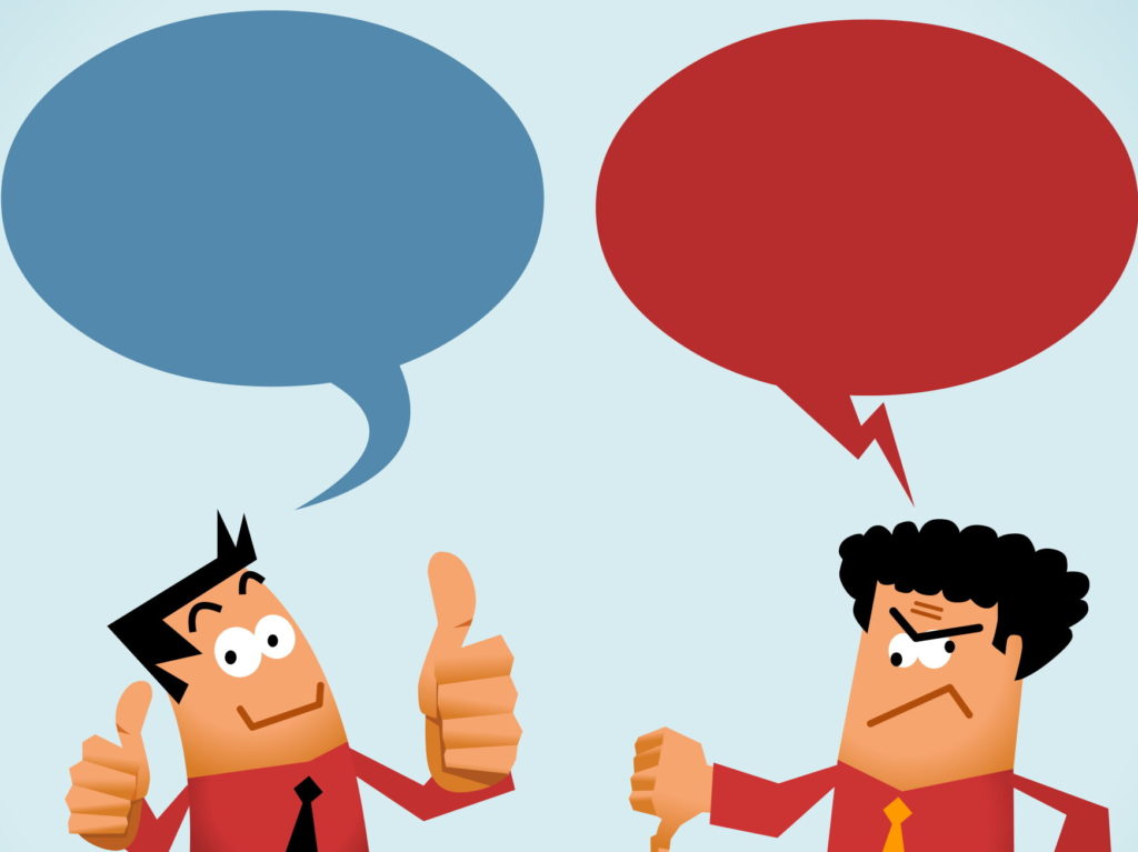 Two businessmen giving thumbs up with speech bubbles.