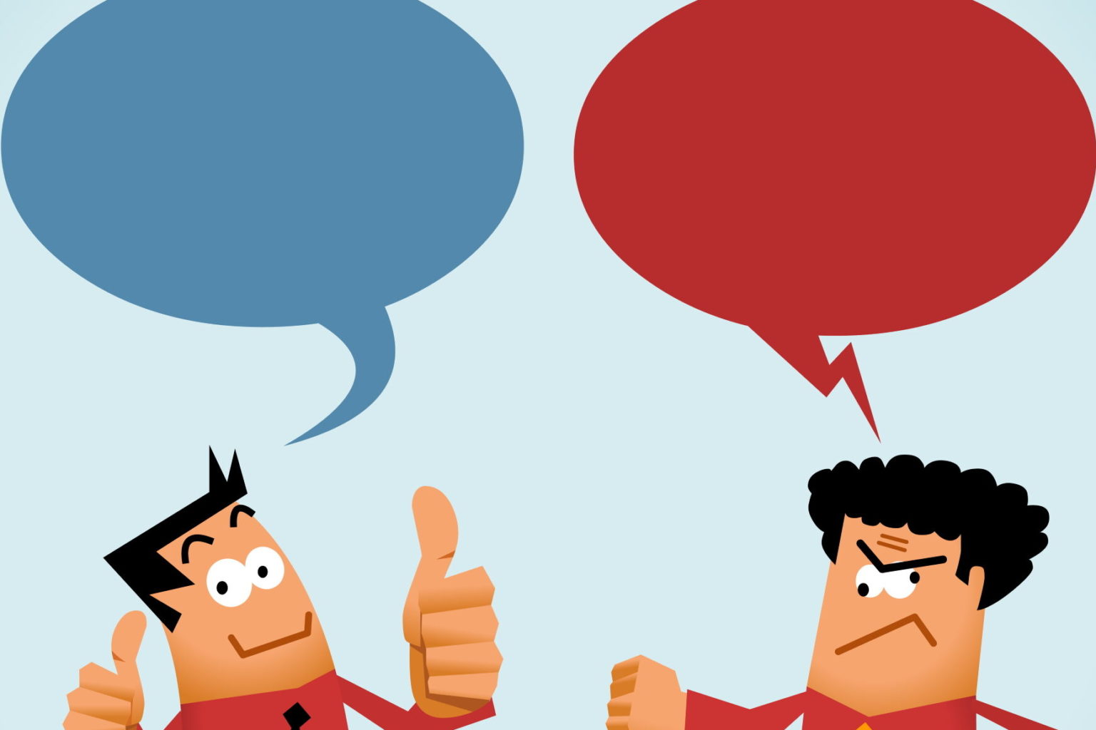 Two businessmen giving thumbs up with speech bubbles.