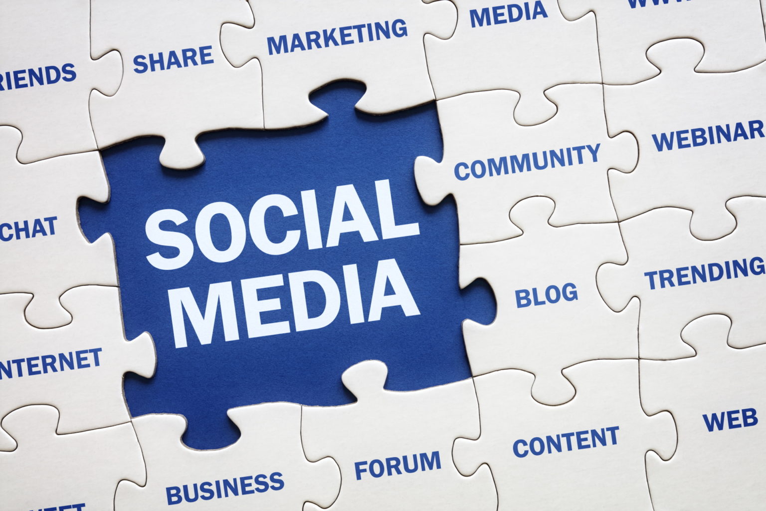 A puzzle piece with the word social media.