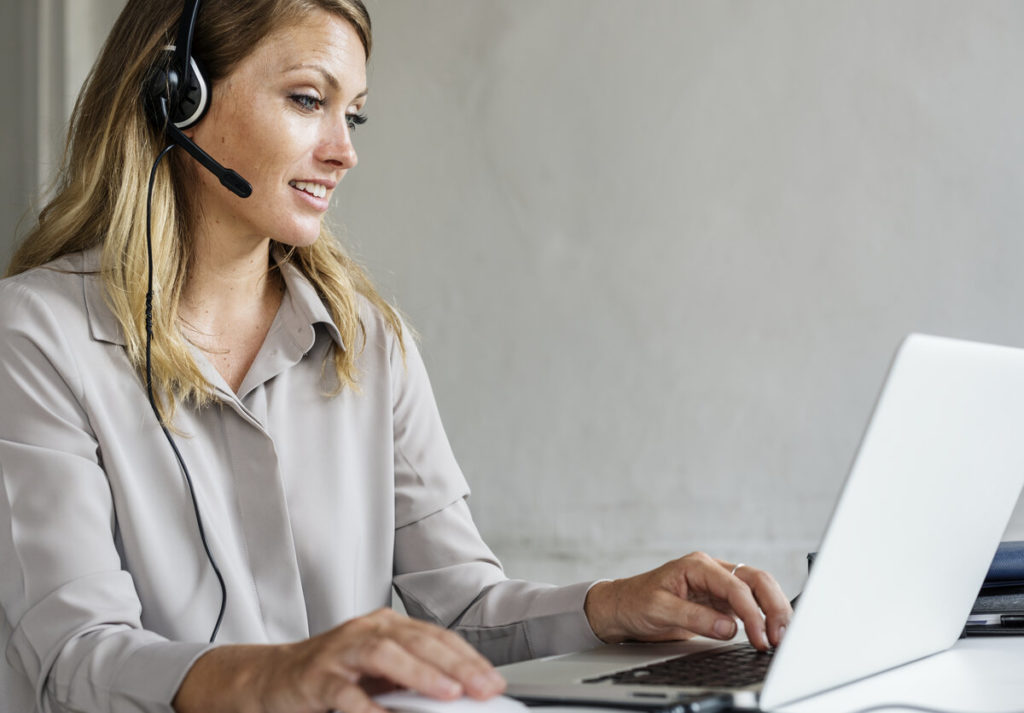 Caucasian call center woman help desk service