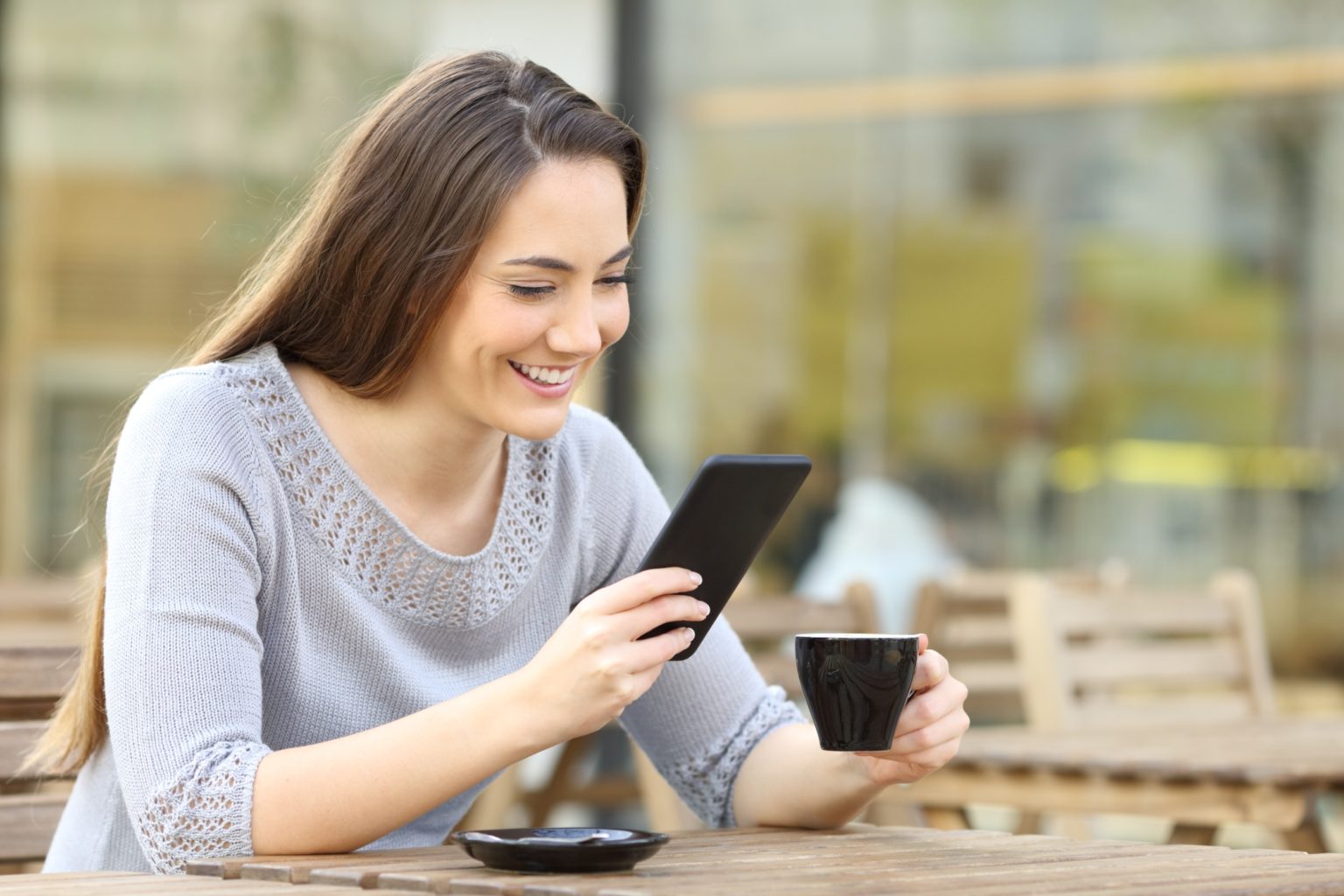 A girl using free wifi