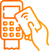 An orange hand holding a mobile phone.
