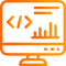 An orange computer monitor with a code icon on it.