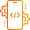 An orange and black icon of a mobile phone.