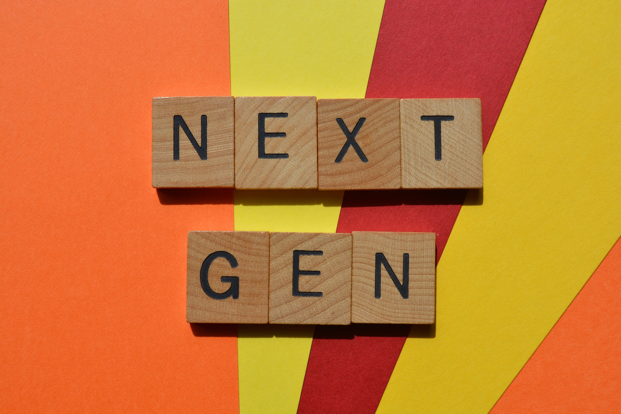 The word next gen spelled out on a colorful background.